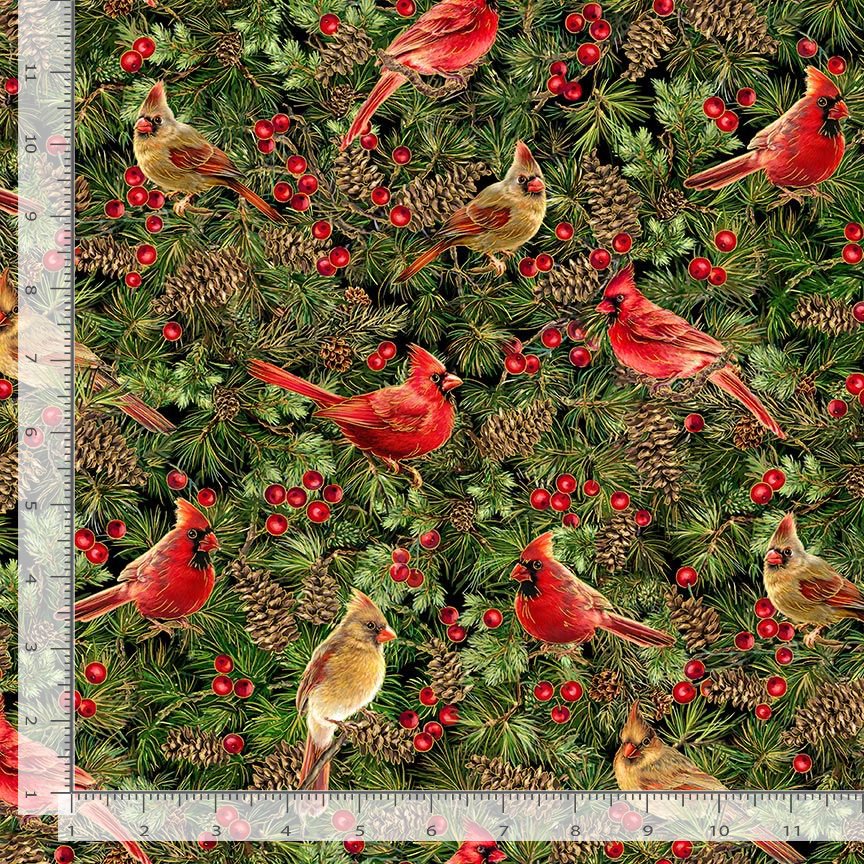 Joyful Cardinals Metallic Cardinal Dona Gelsinger Timeless Treasures Cotton Fabric TT-DONA-CM3714-CARDINAL