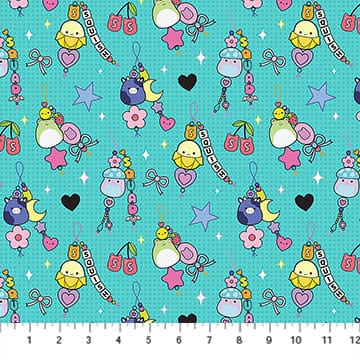 Original Squishmallows Joyful Charms Turquoise Northcott Fabrics Cotton Fabric NC-SQ1026-61 | US Fabric Shop