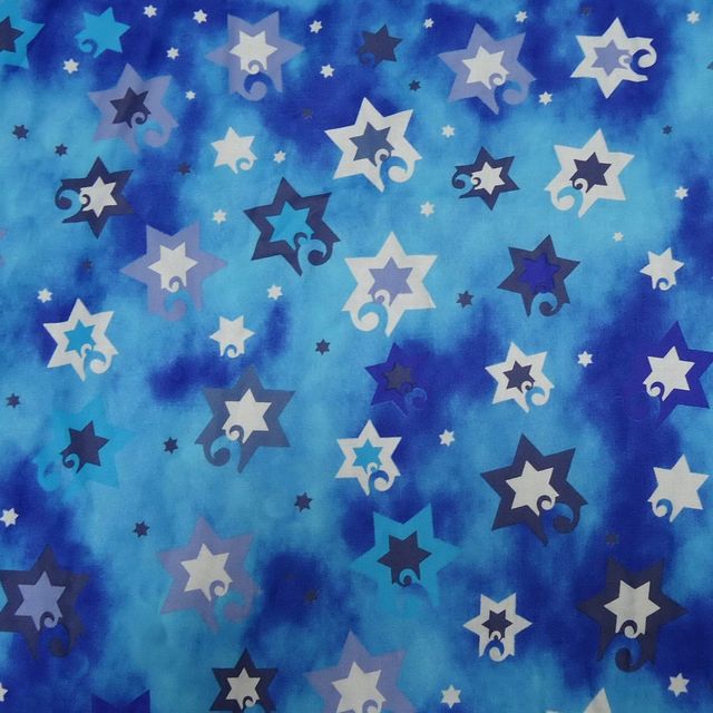 Jubilant Stars Jewish Contemporary Stars Blue Fay Nicoll Judaica Designs Cotton Fabric