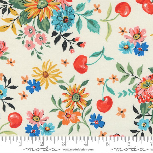 Julia Cherry Cordial Large Floral Porcelain Multi Crystal Manning Moda Cotton Fabric