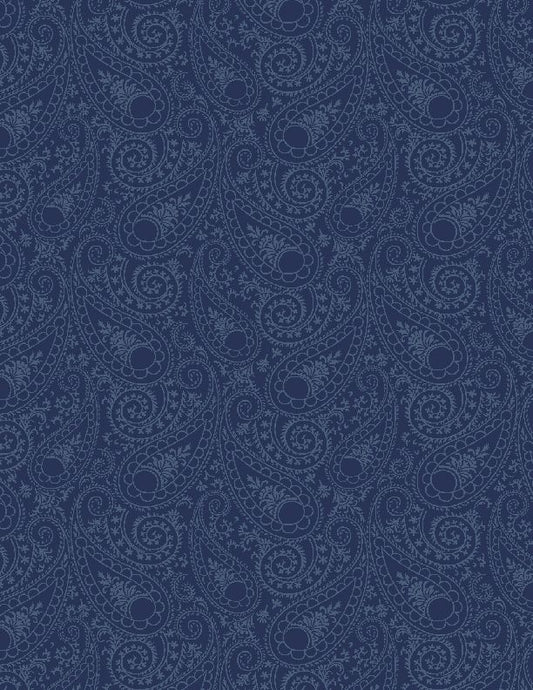 Juliette Paisley Tonal Navy Blue Angela Nickeas Wilmington Prints Cotton Fabric