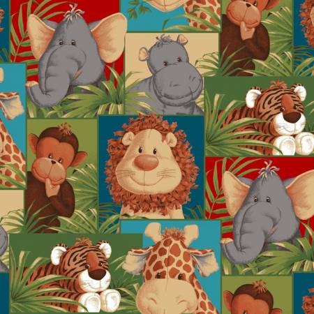 Jungle Babies Animal Blocks Multi Fabric Traditions Cotton Fabric FAT-687-E