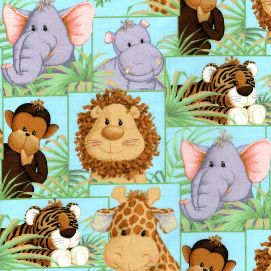 Jungle Babies Animals Blue Fabric Traditions Cotton Fabric FAT-1619-B