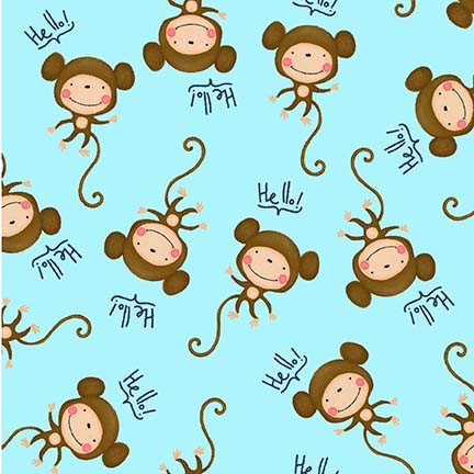Jungle Paradise Chunky Monkey Blue Michael Miller Cotton Fabric