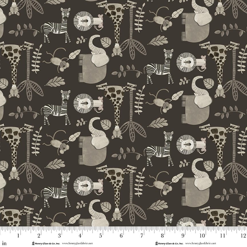 Jungle Romp Small Animals Black Betsey Cavallo Henry Glass Cotton Fabric HG-2109-99 | US Fabric Shop