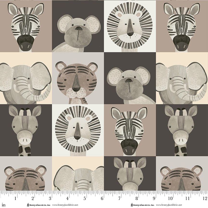 Jungle Romp Small Blocks Animal Faces Multi Betsey Cavallo Henry Glass Cotton Fabric HG-2103-49 | US Fabric Shop