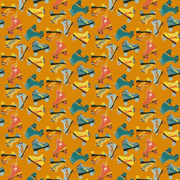 Jurassic Joyrides Skate Toss Orange PBS Double Gauze Certified Cotton GOTS PBS-350-25411