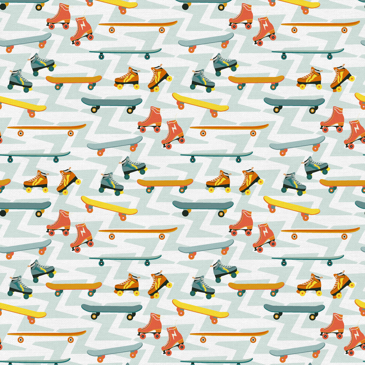 Jurassic Joyrides Skateboards & Roller Skates Blue Multi Paintbrush Studio Cotton Quilting Fabric PBS-120-25407