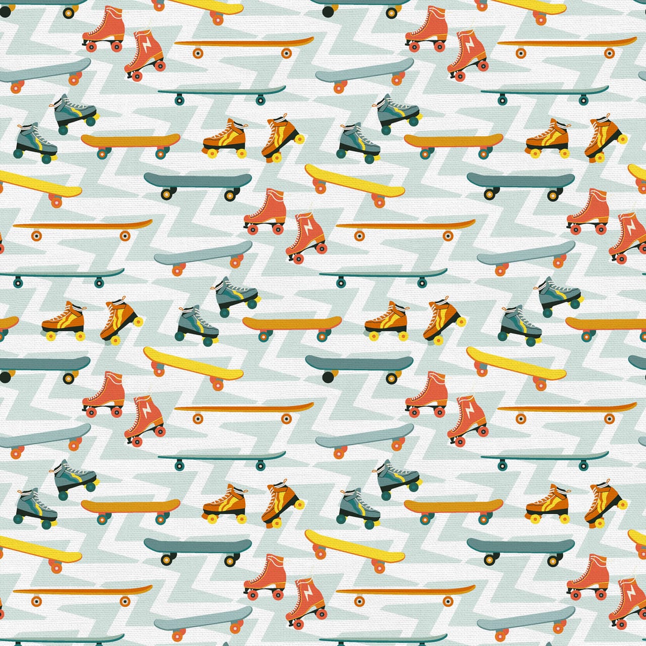 Jurassic Joyrides Skateboards & Roller Skates Blue Multi Paintbrush Studio Cotton Quilting Fabric PBS-120-25407 | US Fabric Shop