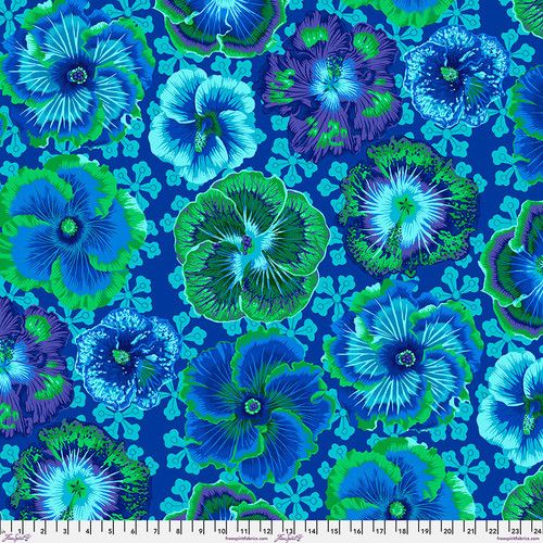 Floating Hibiscus Blue Philip Jacobs August 2023 Kaffe Fassett Collective Free Spirit Cotton Fabric  FS-PWPJ122.Blue