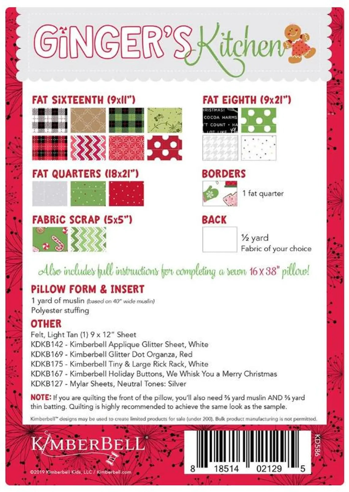 Ginger's Kitchen Bench Pillow Book Kimberbell Designs KD-586