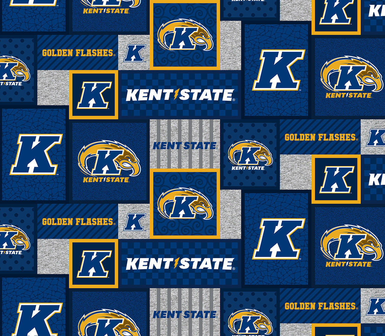 Kent State Golden Flashes NCAA College Patch Sykel Enterprises Polyester Fleece Fabric KENT-1177