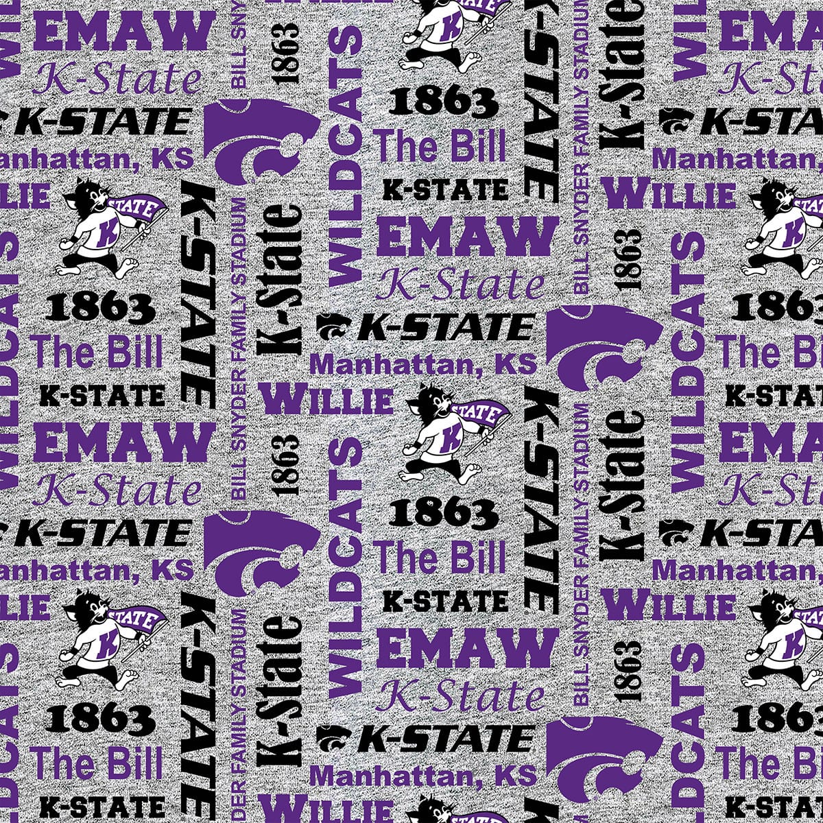 Kansas State Wildcats NCAA College Heather Verbiage Sykel Enterprises Polyester FLEECE Fabric KSU-1162 | US Fabric Shop