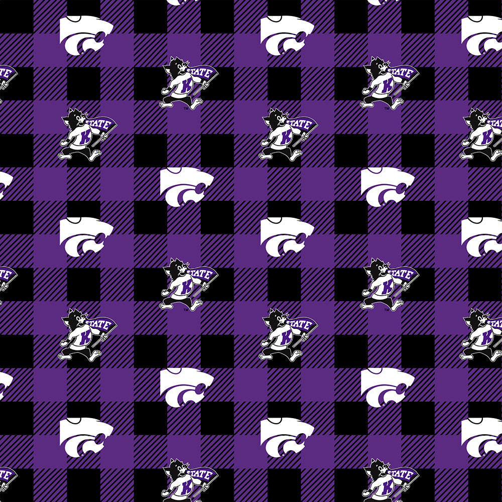 Kansas State Wildcats NCAA College Buffalo Plaid Sykel Enterprises Polyester FLEECE Fabric KSU-1190