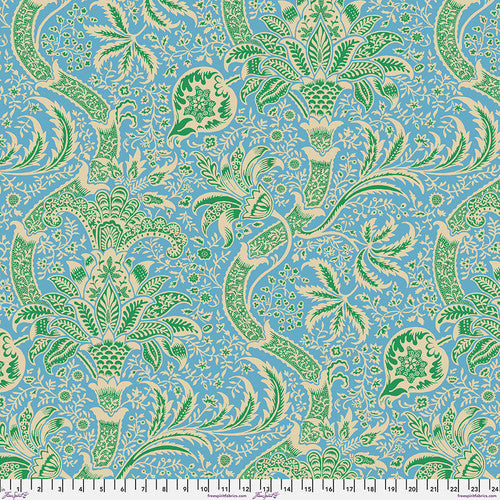 Kaffe Fassett x Morris & Co. Indian Aqua Green Kaffe Fassett Collective Free Spirit Cotton Fabric FS-PWKW005.Aqua