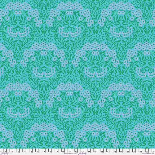 Kaffe Fassett x Morris & Co. Michaelmas Daisy Aqua Kaffe Fassett Collective Free Spirit Cotton Fabric FS-PWKW007.Aqua