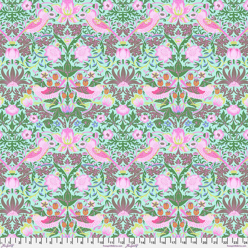 Kaffe Fassett x Morris & Co. Strawberry Thief Aqua Kaffe Fassett Collective Free Spirit Cotton Fabric FS-PWKW013.Aqua
