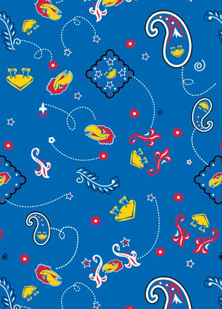 Kansas Jayhawks NCAA College KS Bandana Paisley Blue Sykel Cotton Fabric KS-027
