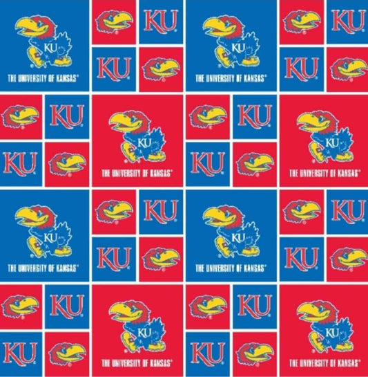 Kansas Jayhawks NCAA College Box Sykel Cotton Fabric KS-020