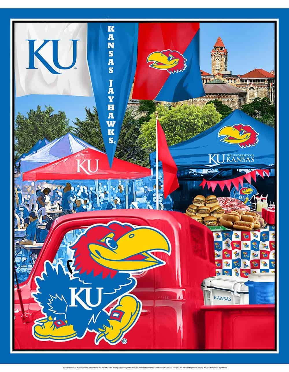 Kansas Jayhawks NCAA KS Tailgate Panel 36" Sykel Cotton Fabric KS-1157