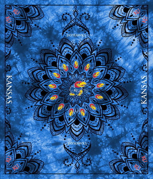Kansas Jayhawks NCAA Collegiate Tapestry Finished Panel 48"x56" Sykel Polyester Minky Fabric SYK-KS-1360