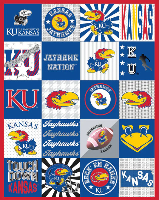 Kansas Jayhawk NCAA College Collegiate T-Shirt Panel 60"x60" Sykel Enterprises Polyester Minky Fabric SYK-KS-1362