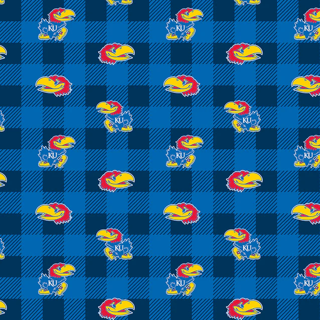 Kansas Jayhawks NCAA College Buffalo Plaid Sykel Enterprises Polyester Fleece Fabric KS-1190 | US Fabric Shop