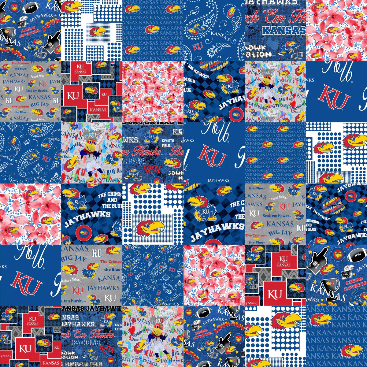 Kansas Jayhawks NCAA College Cheater Quilt Allover 60" Sykel Cotton Fabric SYK-KS-1363