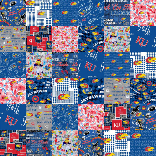 Kansas Jayhawks NCAA College Cheater Quilt Allover 60" Sykel Cotton Fabric SYK-KS-1363