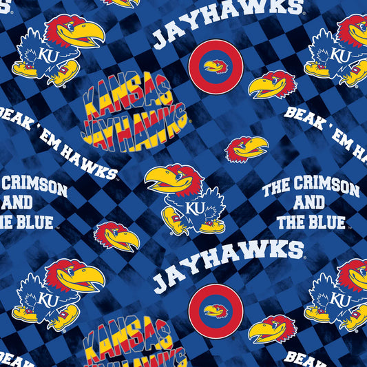 Kansas Jayhawks NCAA College Check Allover Sykel Enterprises Cotton Fabric SYK-KS-1370