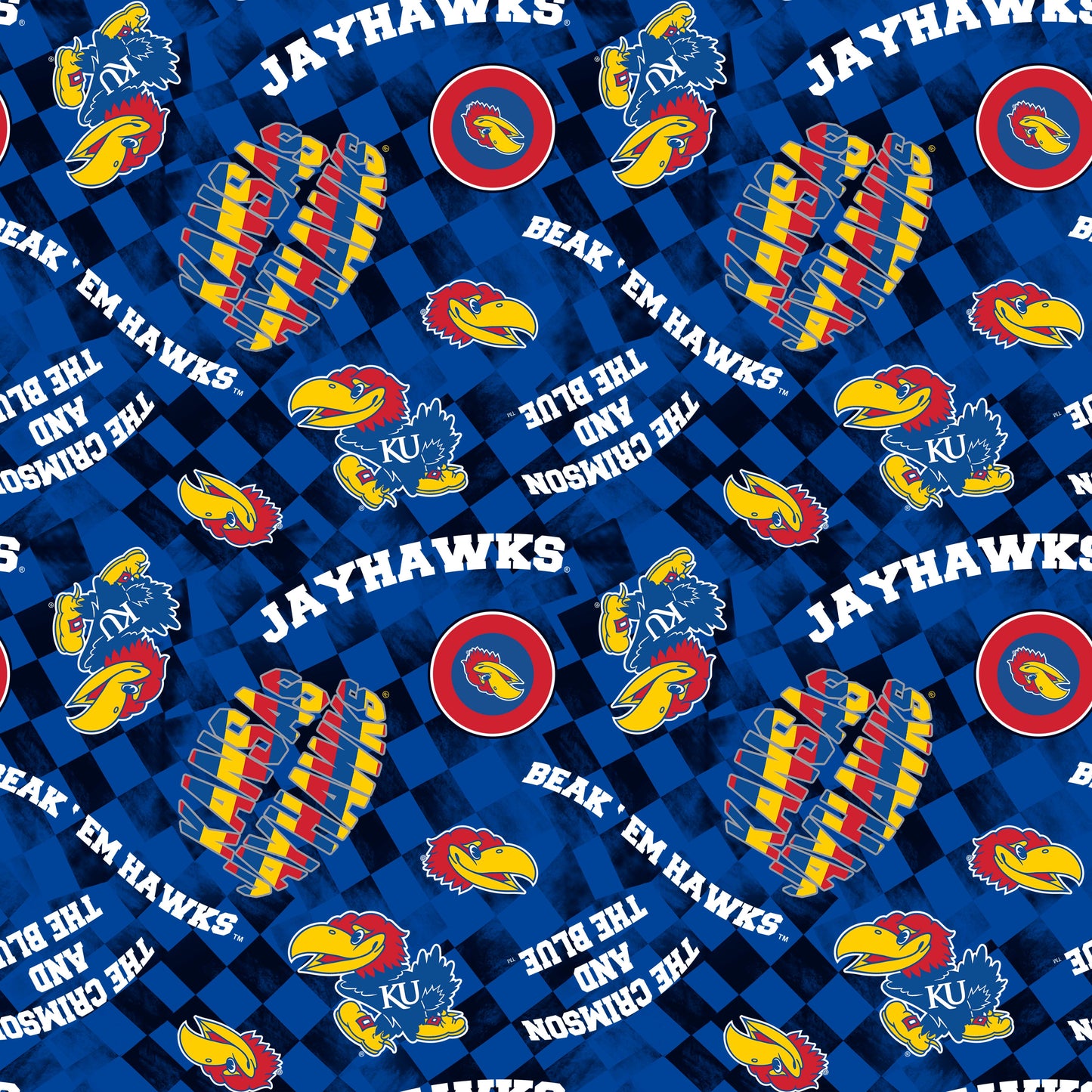 Kansas Jayhawks NCAA College Checks Royal Sykel Enterprises Canvas Duck Cloth Cotton Fabric KS-1380-ROYAL