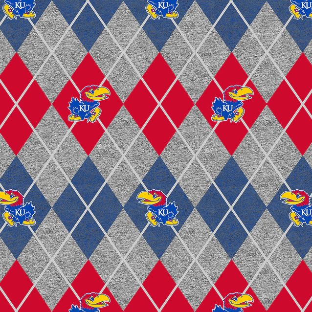 Kansas Jayhawks NCAA College Heather Argyle Sykel Enterprises Polyester Fleece Fabric KS-1148 | US Fabric Shop