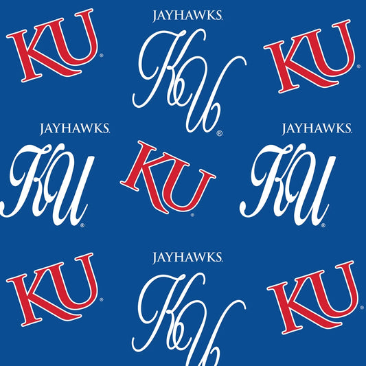 Kansas Jayhawks NCAA College Letters Sykel Enterprises Cotton Fabric SYK-KS-1372