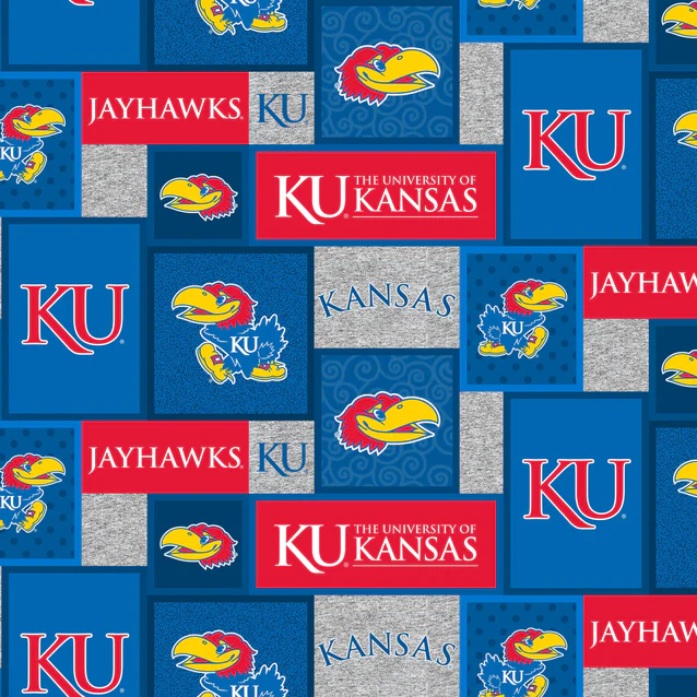 Kansas Jayhawks NCAA College Patch Sykel Enterprises Polyester Fleece Fabric KS-1177