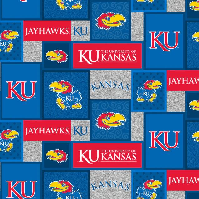 Kansas Jayhawks NCAA College Patch Sykel Enterprises Polyester Fleece Fabric KS-1177 | US Fabric Shop