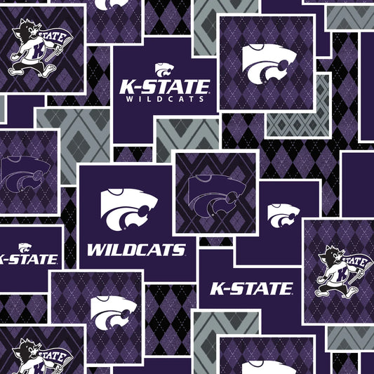 Kansas State Wildcats NCAA College Argyle Boxes Sykel Enterprises Cotton Fabric SYK-KSU-1371