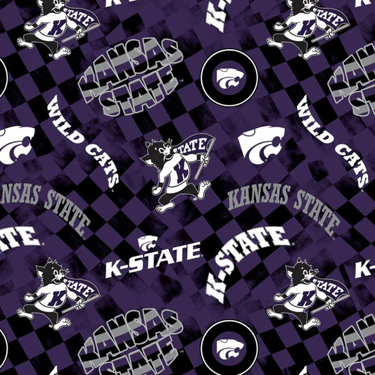 Kansas State Wildcats NCAA College Check Allover Sykel Enterprises Cotton Fabric SYK-KSU-1370