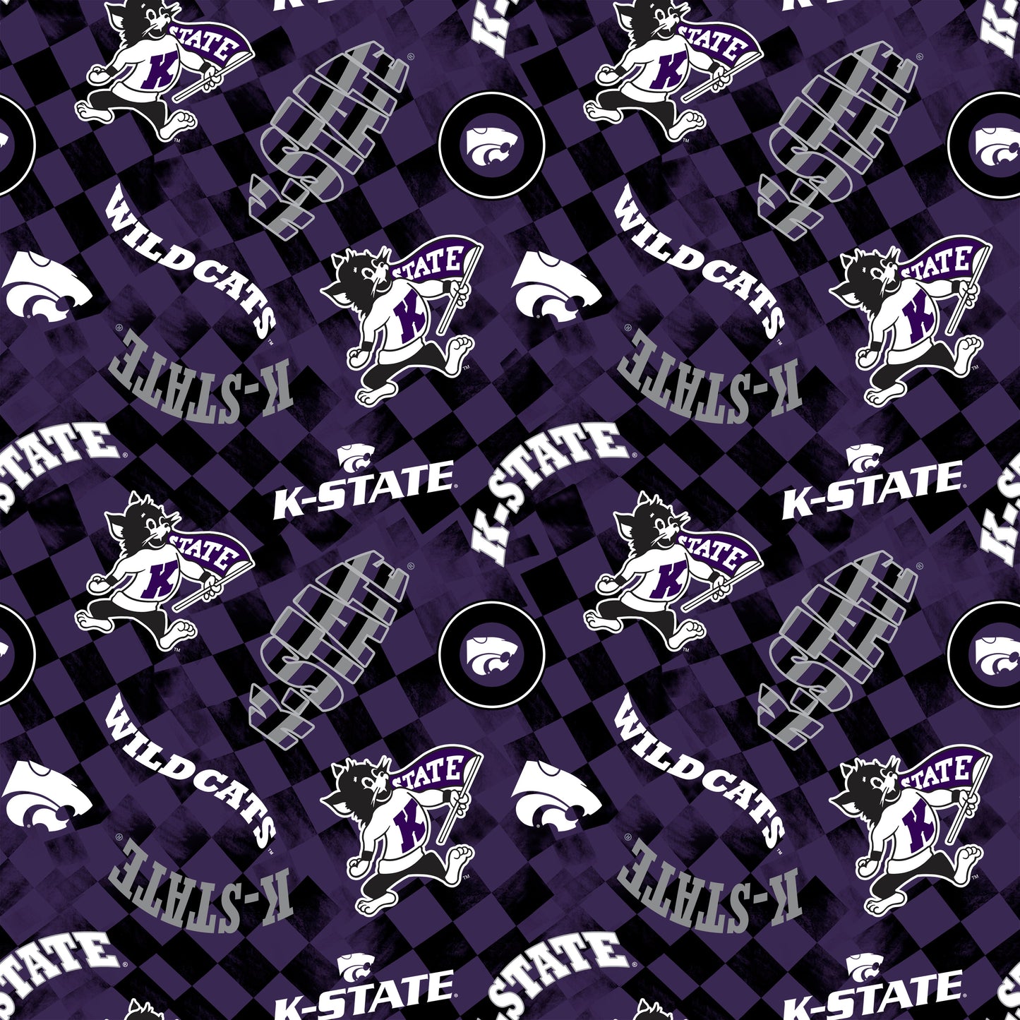 Kansas State Wildcats NCAA College Checks Purple Sykel Enterprises Canvas Duck Cloth Cotton Fabric KSU-1380-PURPLE