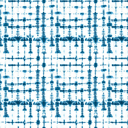 Katori Grid Geo Blue White Blank Quilting Cotton Fabric