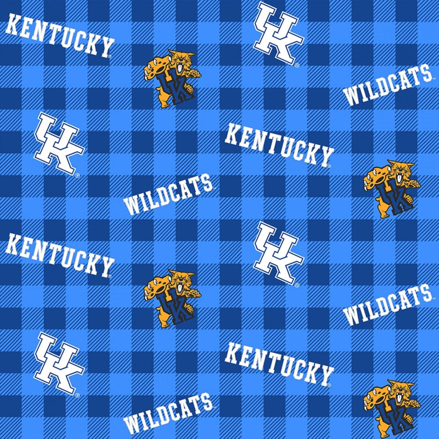 Kentucky Wildcats NCAA College UK Buffalo Plaid Sykel Cotton Fabric KY-1207