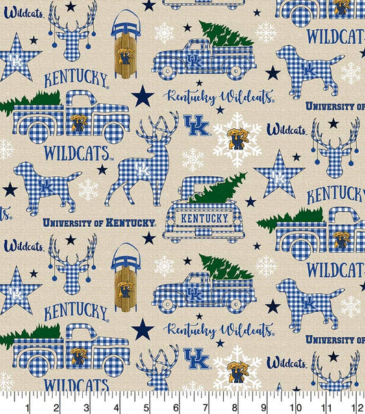 Kentucky Wildcats NCAA College UK Holiday Christmas Cotton Fabric KY-1213