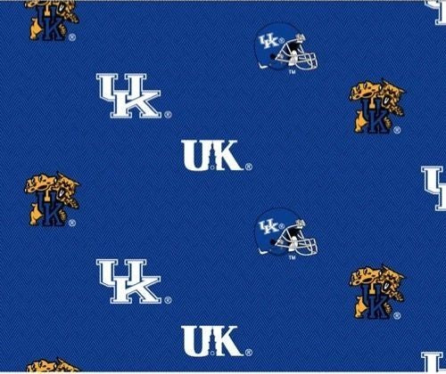 Kentucky Wildcats NCAA College Herringbone Allover Blue Sykel Cotton Fabric KY-098