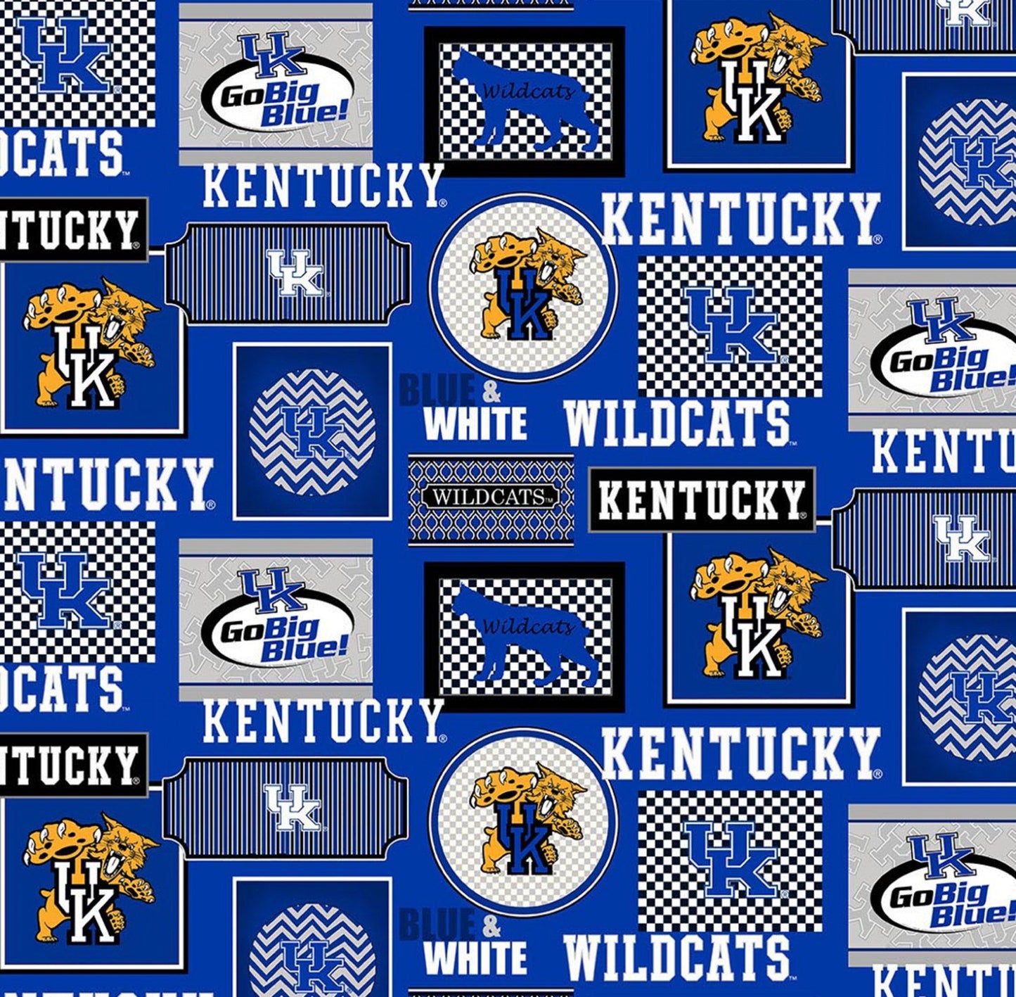 Kentucky Wildcats NCAA College Packed Patch Blue Sykel Cotton Fabric KY-1130