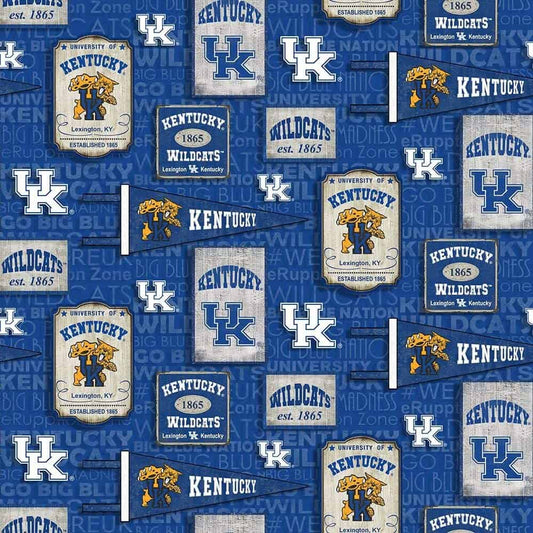 Kentucky Wildcats NCAA College Vintage Pennant Cotton Fabric KY-1267