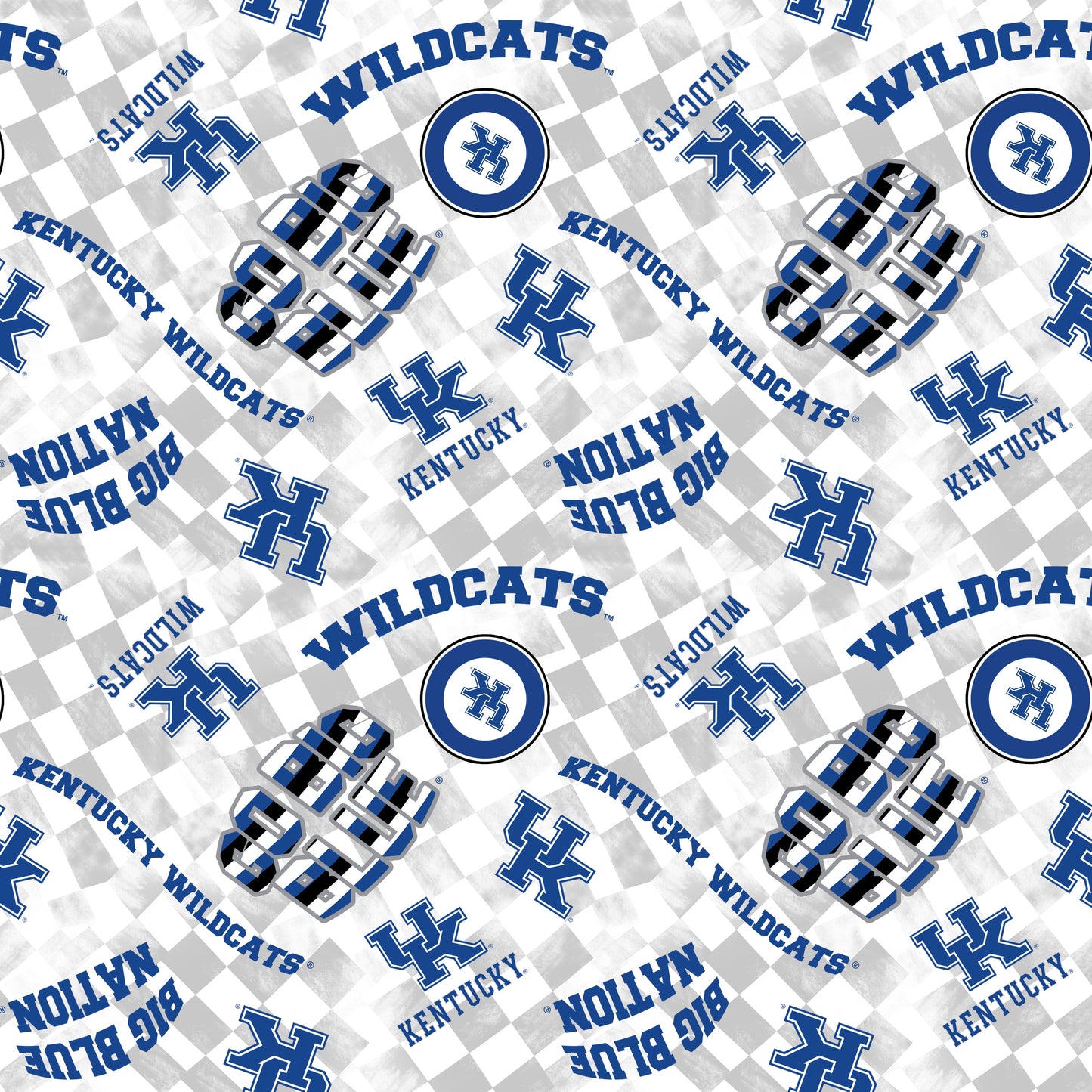 Kentucky Wildcats NCAA College Checks White Sykel Enterprises Canvas Duck Cloth Cotton Fabric KY-1380-WHITE