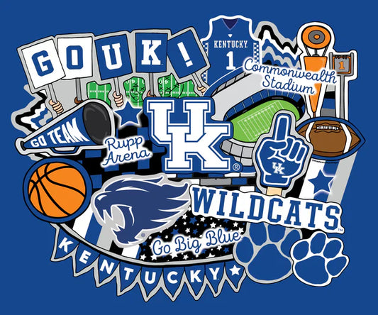 Kentucky Wildcats NCAA College Doodle Panel 36" Sammy Sykel Enterprises Cotton Fabric SYK-KY-2000