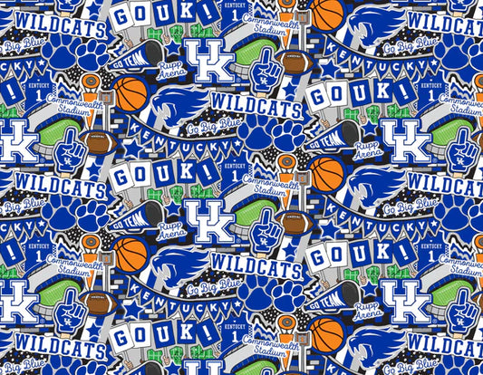 Kentucky Wildcats NCAA College Doodle Sammy Sykel Cotton Fabric SYK-KY-2001