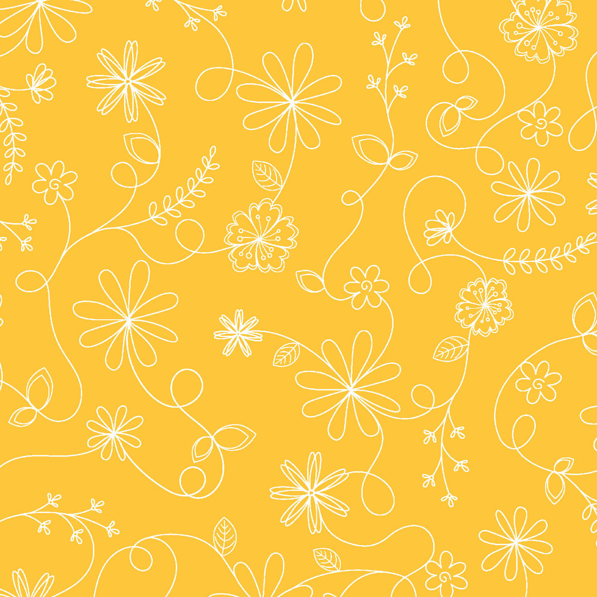 Kimberbell Basics Swirl Floral White Yellow Kim Christopherson Maywood Studio Cotton Fabric MS-8261-S