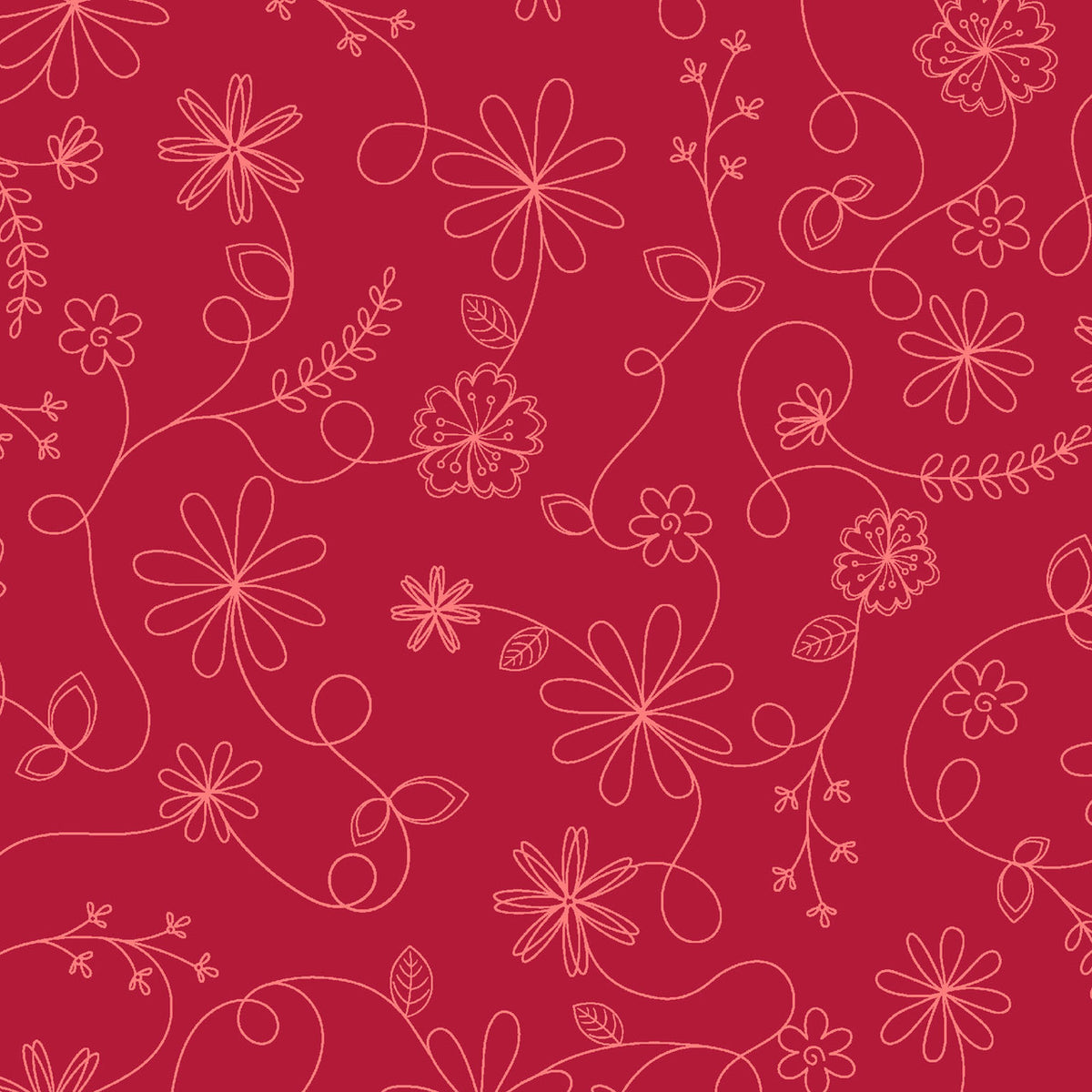 Kimberbell Basics Swirl Floral Red Kim Christopherson Maywood Studio Cotton Fabric MS-8261-R