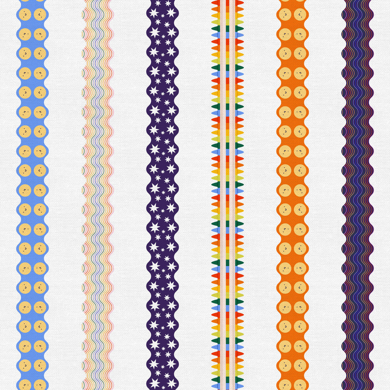 Kindergarten Cubbies Boarders White Cream Paintbrush Studio Cotton Fabric PBS-120-25014